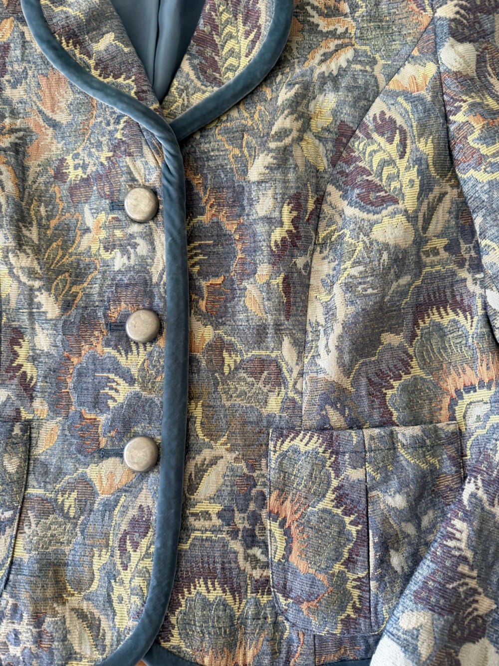 Talbots Tapestry Jacquard Blazer Jacket in Blue Cream Size 12 Old Money